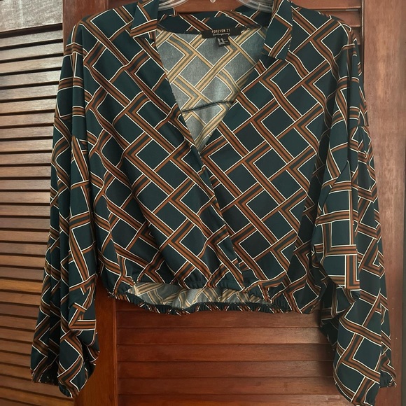 F21 teal and brown crop top - Picture 3 of 4